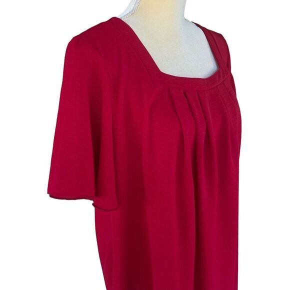 SHEIN CURVE VCAY Plus 1XL Square Neck Plicated Detail Dress Red Brand New - Picture 3 of 16